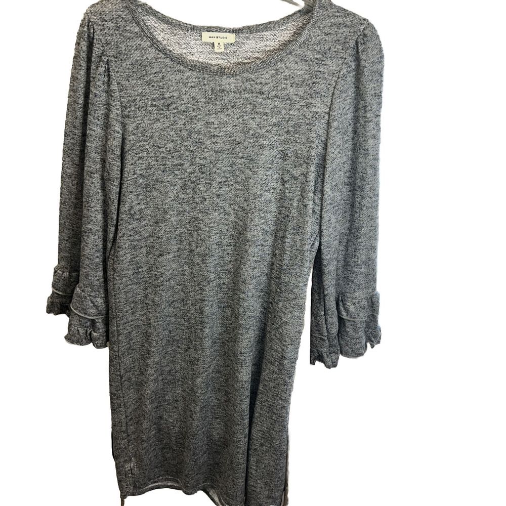 Max Studio Ruffle Sleeve Dress 3/4 Sleeve‎ Gray Size Medium